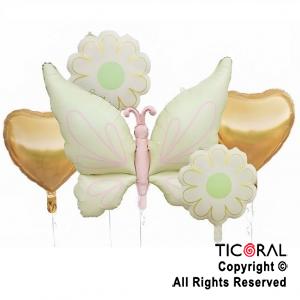 SET DE GLOBOS METALIZADO MARIPOSA 5 UNIDADES